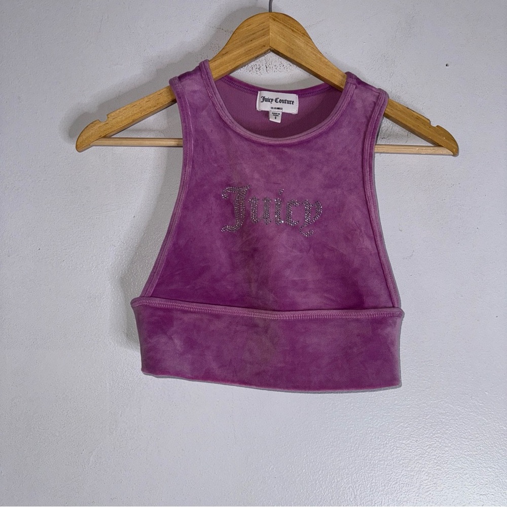 juicy couture Small Crop Bling Crop Top Velour Sport Bra Lollipop Pink CP